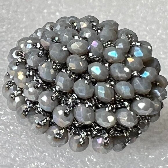 Vtg 50s Bluish-Gray Beaded Post Earrings Iridescent Accents & Silver Threading - Picture 2 of 4